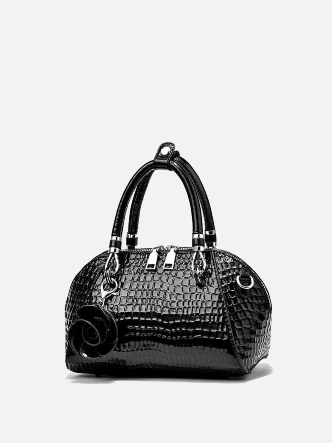 Sac à main effet croco noir