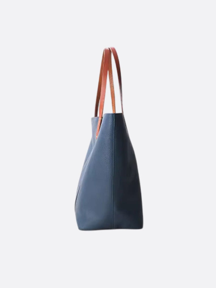 Sac cabas en cuir bleu marine