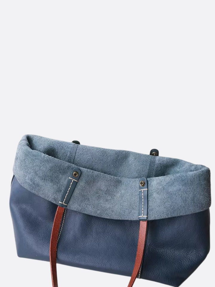 Sac cabas en cuir bleu marine