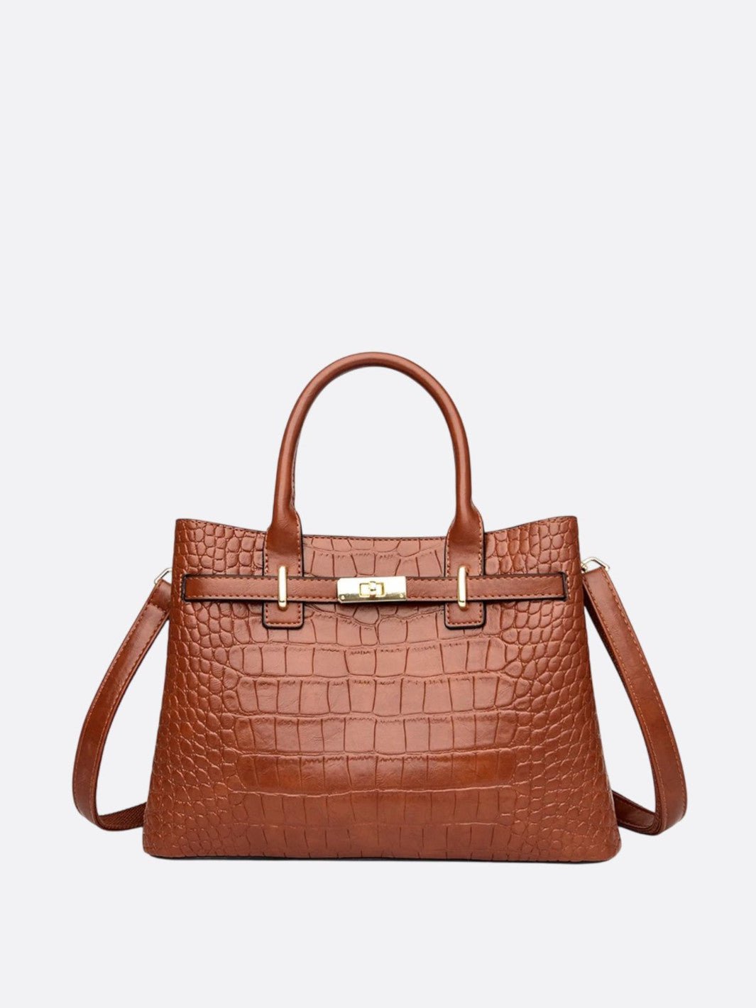 sac cuir croco marron clair