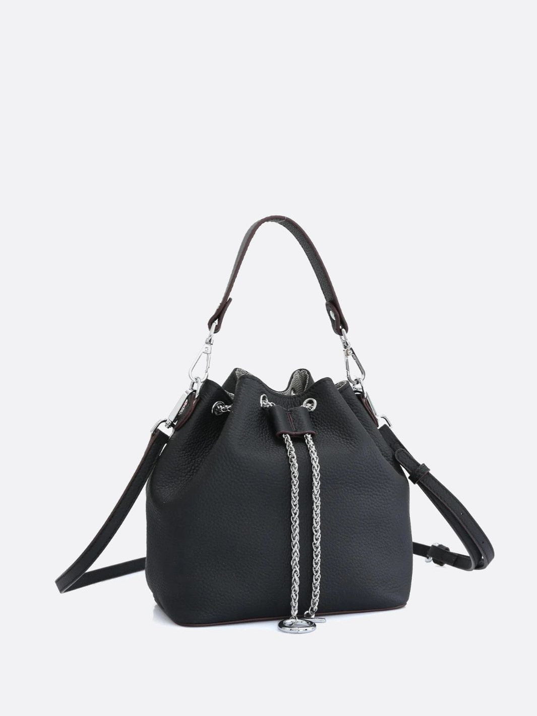 Sac seau noir cuir grainé